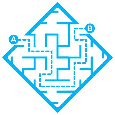 Basit labirentli bir resim, çocuklar için labirent bilmecesi. Giriş ve çıkışı olan bebek bulmacası. Çocuklar bilmece oyunu.