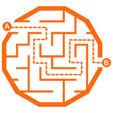 Basit labirentli bir resim, çocuklar için labirent bilmecesi. Giriş ve çıkışı olan bebek bulmacası. Çocuklar bilmece oyunu.