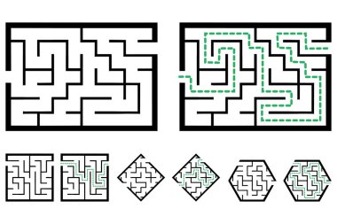 Basit labirentler, çocuklar için labirentler. Giriş ve çıkışta bebek bulmacaları. Çocuklar bilmece oyunları.