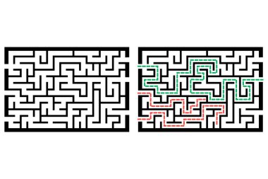 Labirentle illüstrasyon, çocuklar için labirent bilmecesi. Giriş ve çıkışı olan bebek bulmacası. Çocuk bulmaca oyunu.