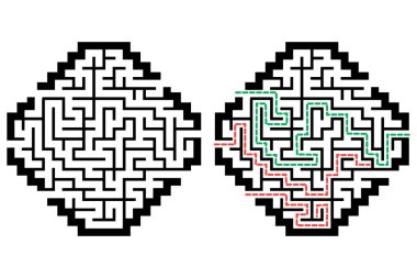 Labirentle illüstrasyon, çocuklar için labirent bilmecesi. Giriş ve çıkışı olan bebek bulmacası. Çocuk bulmaca oyunu.