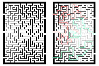 Labirentle illüstrasyon, çocuklar için labirent bilmecesi. Giriş ve çıkışı olan bebek bulmacası. Çocuk bulmaca oyunu.