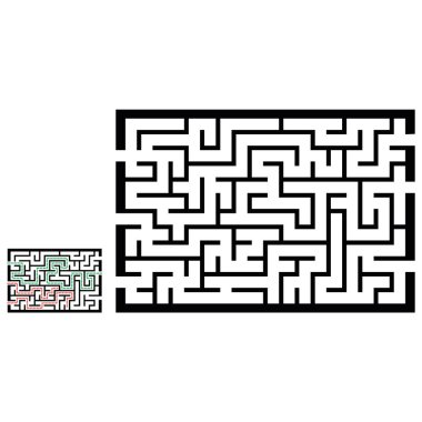 Labirentle illüstrasyon, çocuklar için labirent bilmecesi. Giriş ve çıkışı olan bebek bulmacası. Çocuk bulmaca oyunu.