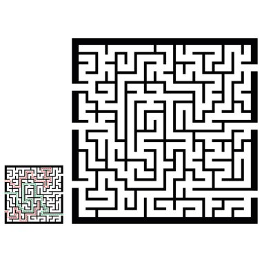 Labirentle illüstrasyon, çocuklar için labirent bilmecesi. Giriş ve çıkışı olan bebek bulmacası. Çocuk bulmaca oyunu.