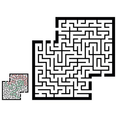 Labirentle illüstrasyon, çocuklar için labirent bilmecesi. Giriş ve çıkışı olan bebek bulmacası. Çocuk bulmaca oyunu.