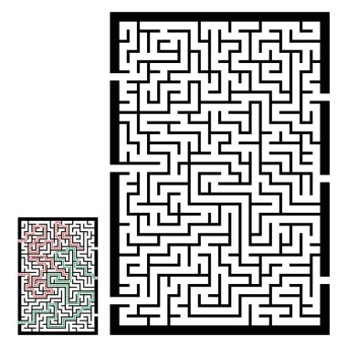 Labirentle illüstrasyon, çocuklar için labirent bilmecesi. Giriş ve çıkışı olan bebek bulmacası. Çocuk bulmaca oyunu.