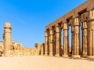 Tapınağın panoramik görüntüsü ve Mısır 'daki Luxor sütunları