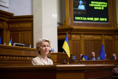 4.11.2023 Ukrayna. Kyiv. Ursula von der Leyen Ukrayna 'nın Verkhovna Rada bölgesindeki Avrupa Komisyonu Başkanı. Yüksek kalite fotoğraf