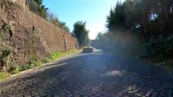 Rome Italy November 2022 Back View Shot Driving Yellow Lamborghini — Stockvideo