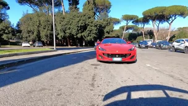 Rome Italy November 2022 Red Ferrari Exclusive Collection Driving Central — Vídeos de Stock