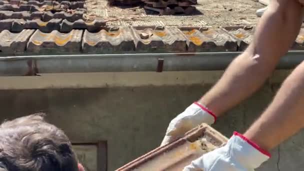 Umbria Italy June 2022 Old House Renovation Italian Countryside Workers — Stockvideo
