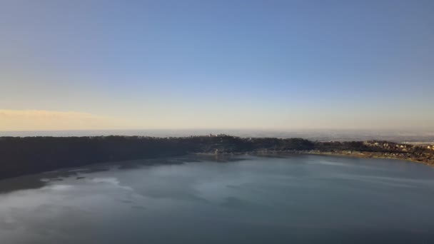 Aerial View Volcanic Crater Called Albano Lake Mountains Hills Different — Αρχείο Βίντεο