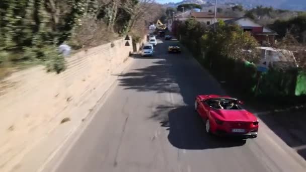Rome Italy November 2022 Red Ferrari Yellow Lamborghini Convertible Roof — Video Stock