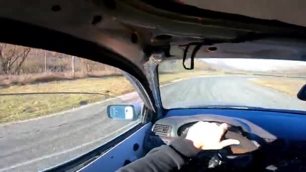 View Drifting Car Training Playground Driver Skilfully Steering Wheel While — Vídeo de stock