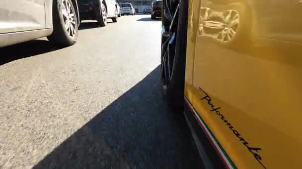 Rome Italy November 2022 Yellow Lamborghini Sports Car Driving Street — Video Stock