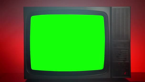 Old Retro Red Background Green Screen Chroma Key Vintage Television — Stockvideo