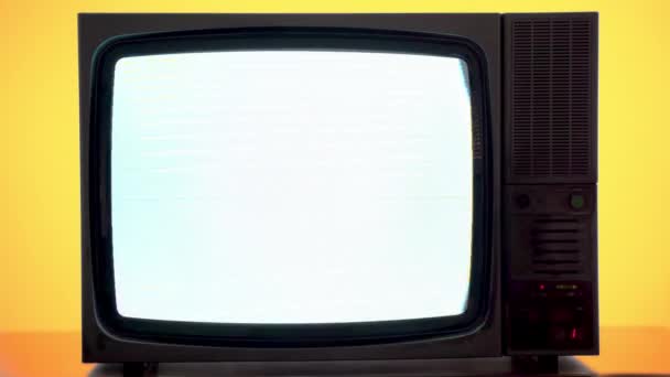 Old Vintage Yellow Background Blinking Screen Horizontal Stripes Television Display — Vídeo de Stock