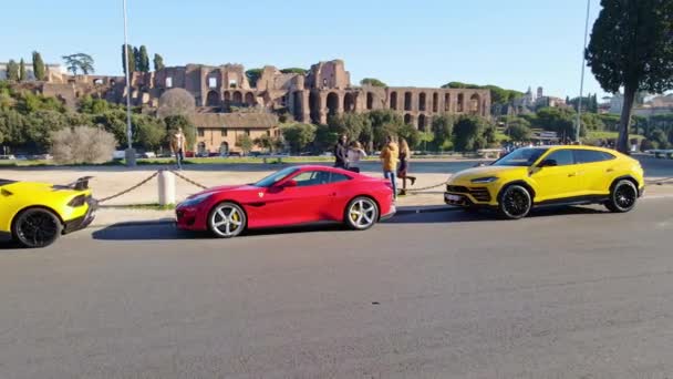 Rome Italy November 2022 Exclusive Lamborghini Ferrari Sports Cars Exclusive — Wideo stockowe