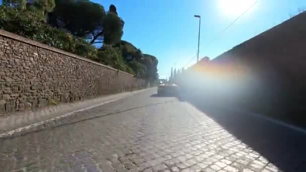 Rome Italy November 2022 Sports Cars Grand Tour Driving Cobblestone — стокове відео