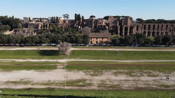 Удивительный Вид Воздуха Знаменитый Римский Форум Центре Города Архитектурные Остатки — стоковое видео