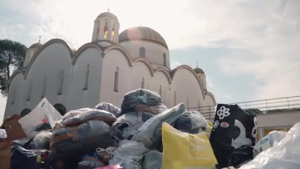 Rome Italy March 2022 Mountains Donated Humanitarian Aid Ukrainian Refugees — стокове відео