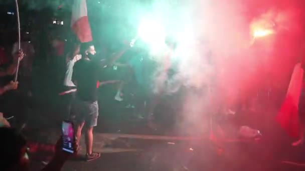 Rzym Włochy Lipiec 2021 Kibice Piłki Nożnej Ulicach Rzymu Świętujący — Wideo stockowe