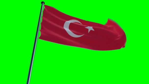 Туреччина Прапор Зеленим Екраном Альфа Готовий Використовувати Анімацію Турецького Прапора — стокове відео