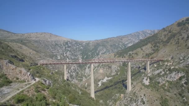 Aerial Train Bridge Mala Rijeka Montenegro Graded Stabilized Version — Stock Video