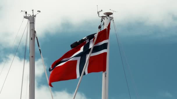 Noordse Vlag Tegen Blauwe Lucht — Stockvideo
