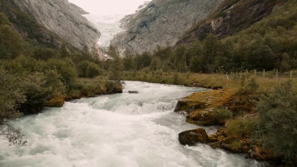 Brikdalsbreen Buzulu Josteldalsbreen Nasjonalpark Norveç Sinema Tarzı — Stok video