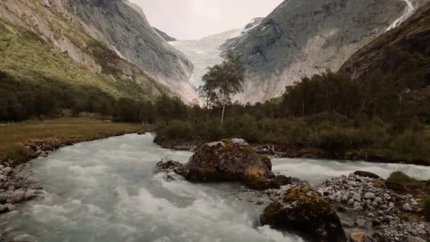 Brikdalsbreen Glaciär Josteldalsbreen Nasjonalpark Norge Filmiska Stil — Stockvideo