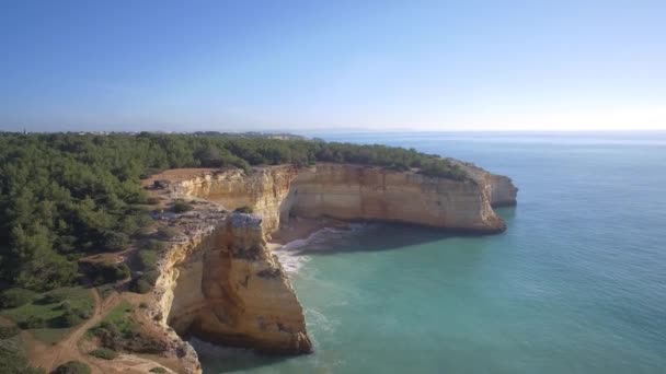 Aerial Praia Corredoura Grutas Praia Benagil Portugal — Vídeo de Stock