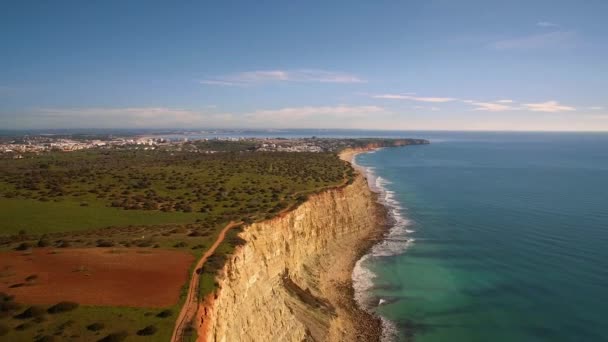 Vue Aérienne Par Drone Falaise Escarpée Faro Portugal — Video