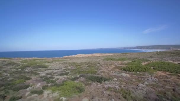 Vzdušný Strmé Skály Linie Praia Zimbreirinha Portugalsko — Stock video