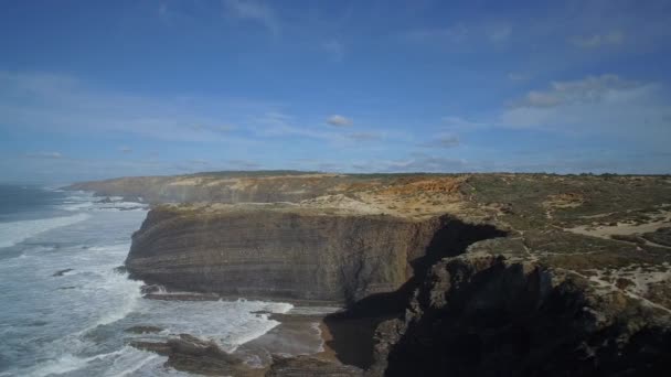 Εναέρια Πτήση Κατά Μήκος Την Πανέμορφη Praia Nossa Senhora Πορτογαλία — Αρχείο Βίντεο