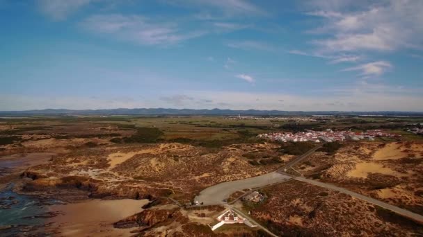 Aerial Volo Lungo Bellissima Praia Nossa Senhora Portogallo — Video Stock