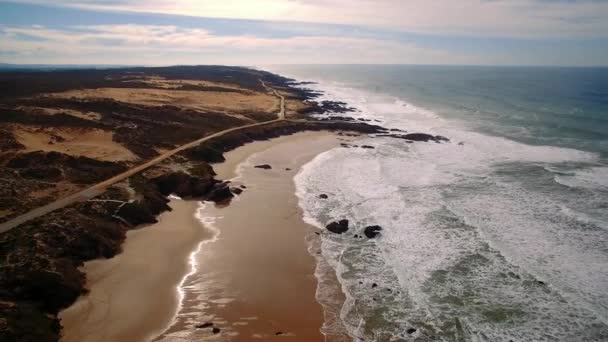 Антена Політ Вздовж Красиві Praia Сеньора Сеньора Португалія — стокове відео