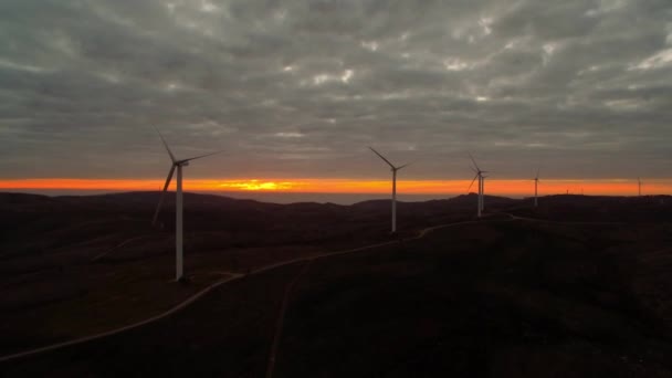 Aerial Flying Power Plant Sunset Portugal — Stock Video