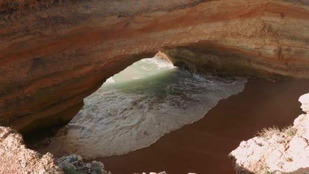 Antenne Höhlen Farol Ponta Piedade Lagos Portugal — Stockvideo