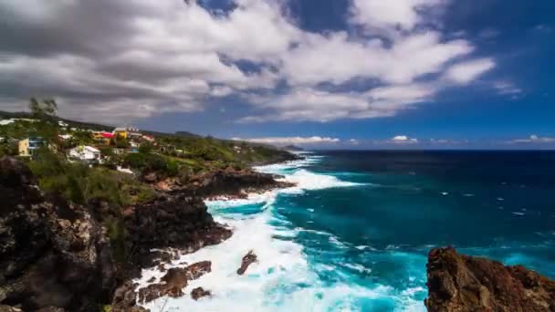 Kustlijn Met Kliffen Timelapse Réunion Saint Pierre — Stockvideo