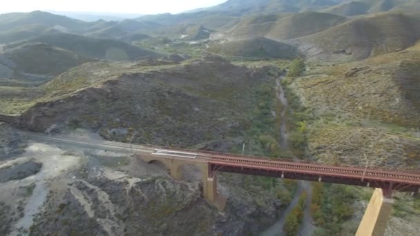 Aerial Flight Railroad Bridge Surroundings Andalusia Spain — 图库视频影像