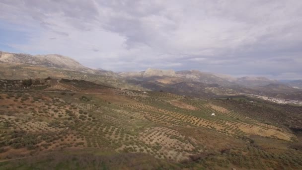 Повітря Політ Над Кам Янистими Полями Плоскими Землями Андалусія Іспанія — стокове відео