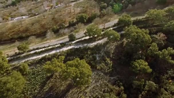 Aerial Flight Plain Field Sierra Las Nieves Andalusia Spain — Stock Video