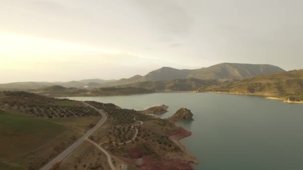 Voli Sopra Lago Barriera Spagna Embalse Zahara Andalusia — Video Stock