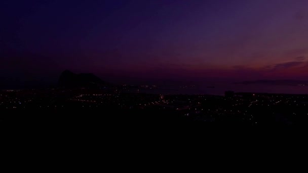 Voo Aéreo Por Sol Noturno Perto Gibraltar Espanha — Vídeo de Stock