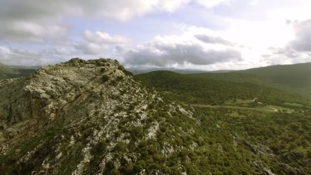 Luchtfoto Vlucht Langs Een Bergketen Natuurpark Sierra Grazalema Andalusië Spanje — Stockvideo