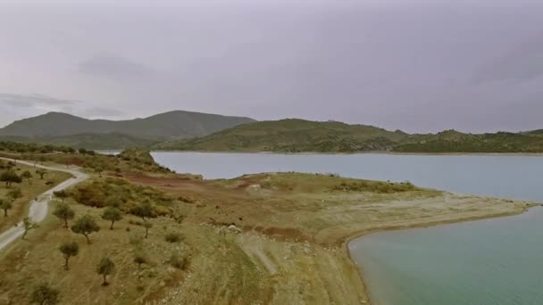 Loty Nad Jeziorem Zapory Hiszpanii Embalse Zahara Andaluzja — Wideo stockowe