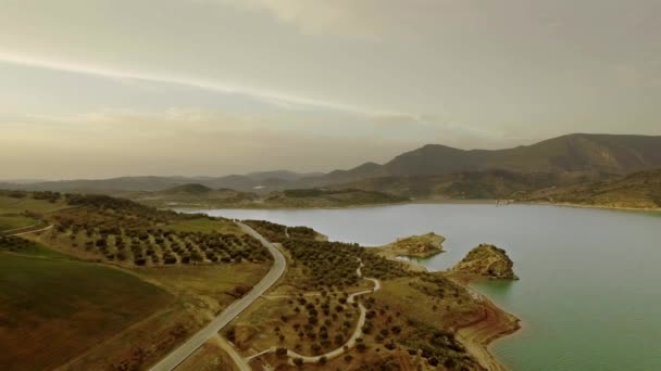 Spanya Daki Bariyer Gölü Üzerinde Uçuşlar Zahara Mumyalaması Endülüs — Stok video