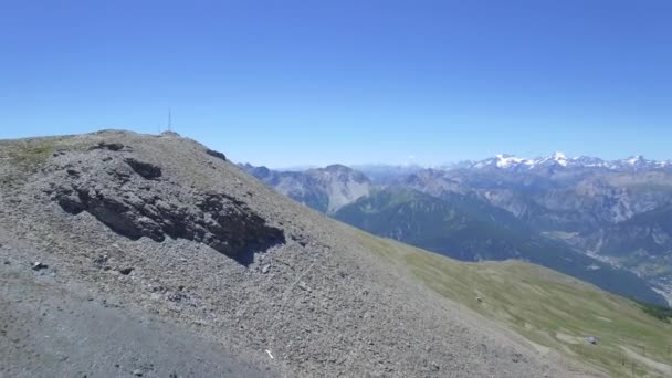 Aerial Flying Summit Monte Jafferau Italy — Stock Video