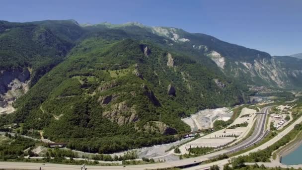 Beautiful Aerial View Flying Autoroute Maurienne France — 图库视频影像